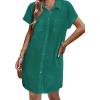 imageZeagoo Womens Summer Dress 2025 Cotton Button Down Short Sleeve Tshirt Dresses Casual Flowy V Neck Loose Mini Beach DressGreeen 02