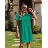 imageZeagoo Womens Summer Dress 2025 Cotton Button Down Short Sleeve Tshirt Dresses Casual Flowy V Neck Loose Mini Beach DressGreen