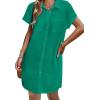 imageZeagoo Womens Summer Dress 2025 Cotton Button Down Short Sleeve Tshirt Dresses Casual Flowy V Neck Loose Mini Beach DressGreen