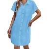 imageZeagoo Womens Summer Dress 2025 Cotton Button Down Short Sleeve Tshirt Dresses Casual Flowy V Neck Loose Mini Beach DressLight Blue