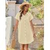 imageZeagoo Womens Summer Dress 2025 Cotton Button Down Short Sleeve Tshirt Dresses Casual Flowy V Neck Loose Mini Beach DressLight Khaki