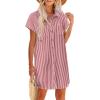 imageZeagoo Womens Summer Dress 2025 Cotton Button Down Short Sleeve Tshirt Dresses Casual Flowy V Neck Loose Mini Beach DressRedwhite Stripe