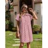 imageZeagoo Womens Summer Dress 2025 Cotton Button Down Short Sleeve Tshirt Dresses Casual Flowy V Neck Loose Mini Beach DressRedwhite Stripe
