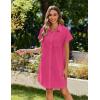 imageZeagoo Womens Summer Dress 2025 Cotton Button Down Short Sleeve Tshirt Dresses Casual Flowy V Neck Loose Mini Beach DressRose Red
