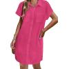 imageZeagoo Womens Summer Dress 2025 Cotton Button Down Short Sleeve Tshirt Dresses Casual Flowy V Neck Loose Mini Beach DressRose Red