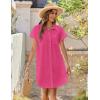 imageZeagoo Womens Summer Dress 2025 Cotton Button Down Short Sleeve Tshirt Dresses Casual Flowy V Neck Loose Mini Beach DressRose Red