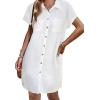 imageZeagoo Womens Summer Dress 2025 Cotton Button Down Short Sleeve Tshirt Dresses Casual Flowy V Neck Loose Mini Beach DressWhite