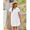 imageZeagoo Womens Summer Dress 2025 Cotton Button Down Short Sleeve Tshirt Dresses Casual Flowy V Neck Loose Mini Beach DressWhite