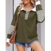 imageZeagoo Womens Sweatshirt Henley V Neck Button Down Shirts Color Block Blouses Pullover 2025 Fall Business Casual OutfitsA01army Green
