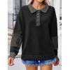imageZeagoo Womens Sweatshirt Henley V Neck Button Down Shirts Color Block Blouses Pullover 2025 Fall Business Casual OutfitsBlack Stripe