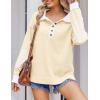 imageZeagoo Womens Sweatshirt Henley V Neck Button Down Shirts Color Block Blouses Pullover 2025 Fall Business Casual OutfitsCream Color