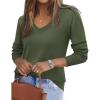 imageZeagoo Womens 2025 Fall V Neck Sweater Trendy Long Sleeve Casual Lightweight Ribbed Knit Pullover TopsArmy Green