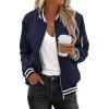 imageZeagoo Womens Bomber Jacket Casual Coat Zip Up Outerwear Windbreaker with Pockets SXXLNavy Stripes