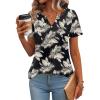 imageZeagoo Womens Short Sleeve Tops Summer Henley VNeck Tshirts Casual Pleated Blouse Dressy Loose Floral Basic TeeBlack Leaf Floral