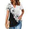 imageZeagoo Womens Short Sleeve Tops Summer Henley VNeck Tshirts Casual Pleated Blouse Dressy Loose Floral Basic TeeWhiteblack Floral