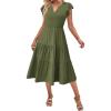 imageZeagoo Womens Summer Casual Dresses Ruffle Sleeve V Neck Midi Dress Flowy Tiered Dress with Pockets Boho SundressesArmy Green