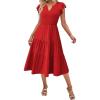 imageZeagoo Womens Summer Casual Dresses Ruffle Sleeve V Neck Midi Dress Flowy Tiered Dress with Pockets Boho SundressesRed