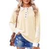 imageZeagoo Womens Sweatshirt Henley V Neck Button Down Shirts Color Block Blouses Pullover 2025 Fall Business Casual OutfitsCream Color