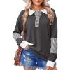 imageZeagoo Womens Sweatshirt Henley V Neck Button Down Shirts Color Block Blouses Pullover 2025 Fall Business Casual OutfitsDark Gray