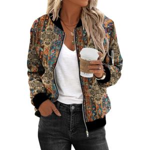 imageZeagoo Womens Bomber Jacket Casual Coat Zip Up Outerwear Windbreaker with Pockets SXXLMulticolor