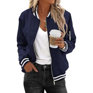 imageZeagoo Womens Bomber Jacket Casual Coat Zip Up Outerwear Windbreaker with Pockets SXXLNavy Stripes