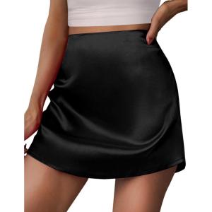 imageZeagoo Womens Summer Mini Skirts Elastic High Waisted Stain ALine Zipper Party Skirt 2025Ablack