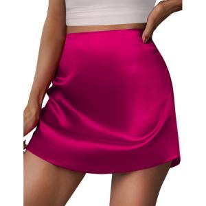 imageZeagoo Womens Summer Mini Skirts Elastic High Waisted Stain ALine Zipper Party Skirt 2025Arose