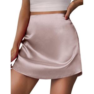 imageZeagoo Womens Summer Mini Skirts Elastic High Waisted Stain ALine Zipper Party Skirt 2025Light Khaki
