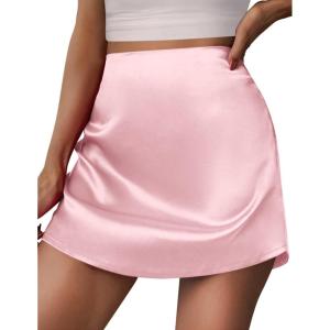 imageZeagoo Womens Summer Mini Skirts Elastic High Waisted Stain ALine Zipper Party Skirt 2025Light Pink
