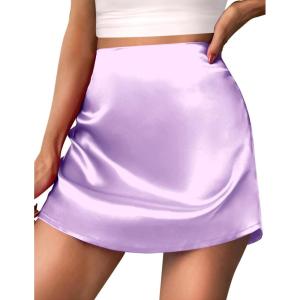 imageZeagoo Womens Summer Mini Skirts Elastic High Waisted Stain ALine Zipper Party Skirt 2025Purple