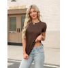 imageZeagoo Womens Short Sleeve Tops Casual Crewneck Ribbed Knit Slim Fitted Basic Tee Stretchy Shirts 2025 Summer Trendy OutfitsBrown