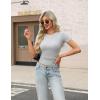 imageZeagoo Womens Short Sleeve Tops Casual Crewneck Ribbed Knit Slim Fitted Basic Tee Stretchy Shirts 2025 Summer Trendy OutfitsGrey