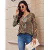 imageZeagoo Long Sleeve Shirts for Women 2025 Casual Pleated V Neck Fall Tunic Tops Button Down Blouse Dressy Loose TShirts01ethnic Floral 01