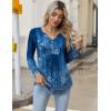 imageZeagoo Long Sleeve Shirts for Women 2025 Casual Pleated V Neck Fall Tunic Tops Button Down Blouse Dressy Loose TShirts02blue Ethnic Floral