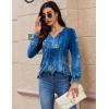 imageZeagoo Long Sleeve Shirts for Women 2025 Casual Pleated V Neck Fall Tunic Tops Button Down Blouse Dressy Loose TShirts02blue Ethnic Floral