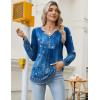 imageZeagoo Long Sleeve Shirts for Women 2025 Casual Pleated V Neck Fall Tunic Tops Button Down Blouse Dressy Loose TShirts02blue Ethnic Floral