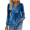 imageZeagoo Long Sleeve Shirts for Women 2025 Casual Pleated V Neck Fall Tunic Tops Button Down Blouse Dressy Loose TShirts02blue Ethnic Floral