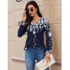 imageZeagoo Long Sleeve Shirts for Women 2025 Casual Pleated V Neck Fall Tunic Tops Button Down Blouse Dressy Loose TShirts02navy Flower