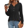 imageZeagoo Long Sleeve Shirts for Women 2025 Casual Pleated V Neck Fall Tunic Tops Button Down Blouse Dressy Loose TShirtsBlack
