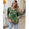 imageZeagoo Long Sleeve Shirts for Women 2025 Casual Pleated V Neck Fall Tunic Tops Button Down Blouse Dressy Loose TShirtsGreen Ethnic Print