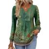 imageZeagoo Long Sleeve Shirts for Women 2025 Casual Pleated V Neck Fall Tunic Tops Button Down Blouse Dressy Loose TShirtsGreen Ethnic Print