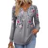 imageZeagoo Long Sleeve Shirts for Women 2025 Casual Pleated V Neck Fall Tunic Tops Button Down Blouse Dressy Loose TShirtsGrey Floral
