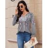 imageZeagoo Long Sleeve Shirts for Women 2025 Casual Pleated V Neck Fall Tunic Tops Button Down Blouse Dressy Loose TShirtsGrey Floral