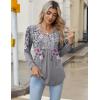 imageZeagoo Long Sleeve Shirts for Women 2025 Casual Pleated V Neck Fall Tunic Tops Button Down Blouse Dressy Loose TShirtsGrey Floral