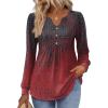 imageZeagoo Long Sleeve Shirts for Women 2025 Casual Pleated V Neck Fall Tunic Tops Button Down Blouse Dressy Loose TShirtsGrey Red Print