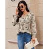 imageZeagoo Long Sleeve Shirts for Women 2025 Casual Pleated V Neck Fall Tunic Tops Button Down Blouse Dressy Loose TShirtsLight Coffee Floral