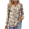imageZeagoo Long Sleeve Shirts for Women 2025 Casual Pleated V Neck Fall Tunic Tops Button Down Blouse Dressy Loose TShirtsLight Coffee Floral