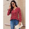 imageZeagoo Long Sleeve Shirts for Women 2025 Casual Pleated V Neck Fall Tunic Tops Button Down Blouse Dressy Loose TShirtsRed Floral