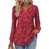 imageZeagoo Long Sleeve Shirts for Women 2025 Casual Pleated V Neck Fall Tunic Tops Button Down Blouse Dressy Loose TShirtsRed Floral
