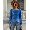 imageZeagoo Long Sleeve Shirts for Women Casual Fall Fashion Crewneck Pleated Tunic Tops Work Outfit BlouseBoho Blue 712